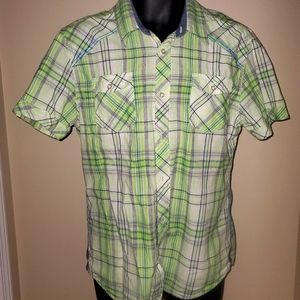 Lime, white, blue casual button down